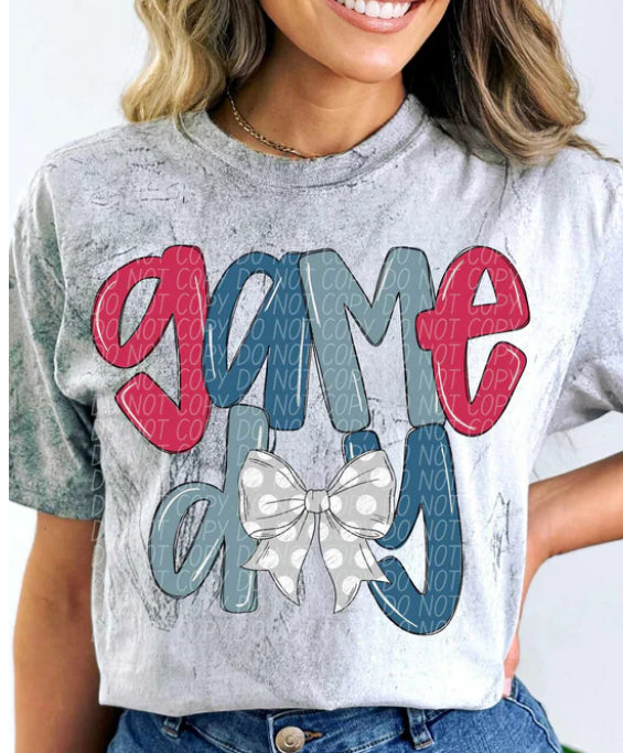 Game day red and blue with bow tee/sweatshirt