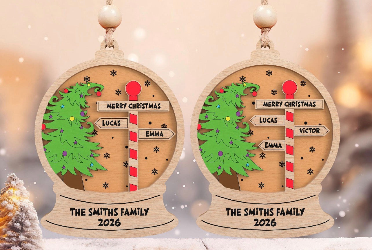 Personalized Family Christmas Tree Directional Sign Ornament