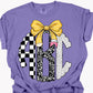 Checkered Composition Monogram with pencil bow tee/sweatshirt
