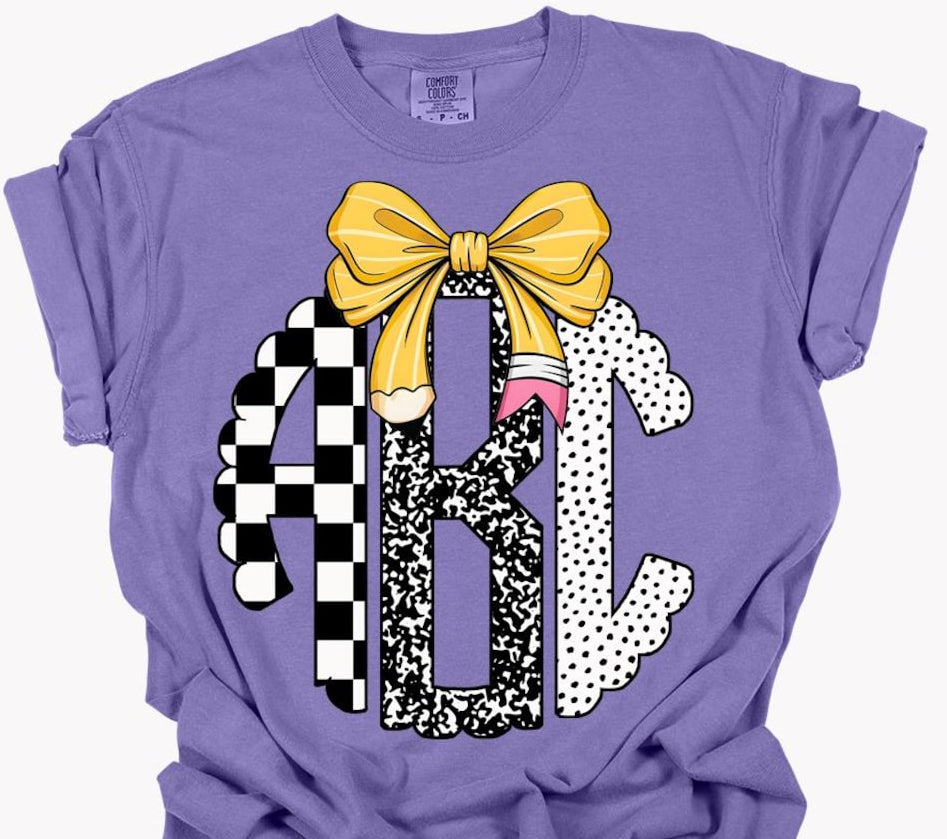 Checkered Composition Monogram with pencil bow tee/sweatshirt