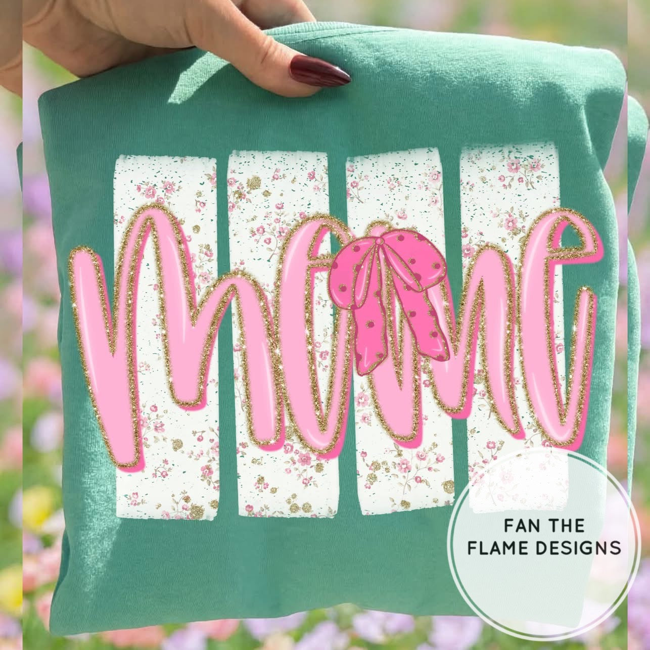 Floral Distressed Stripes Names with Glitter & Bow Coquette
