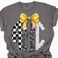 Checkered Composition Monogram with pencil bow tee/sweatshirt