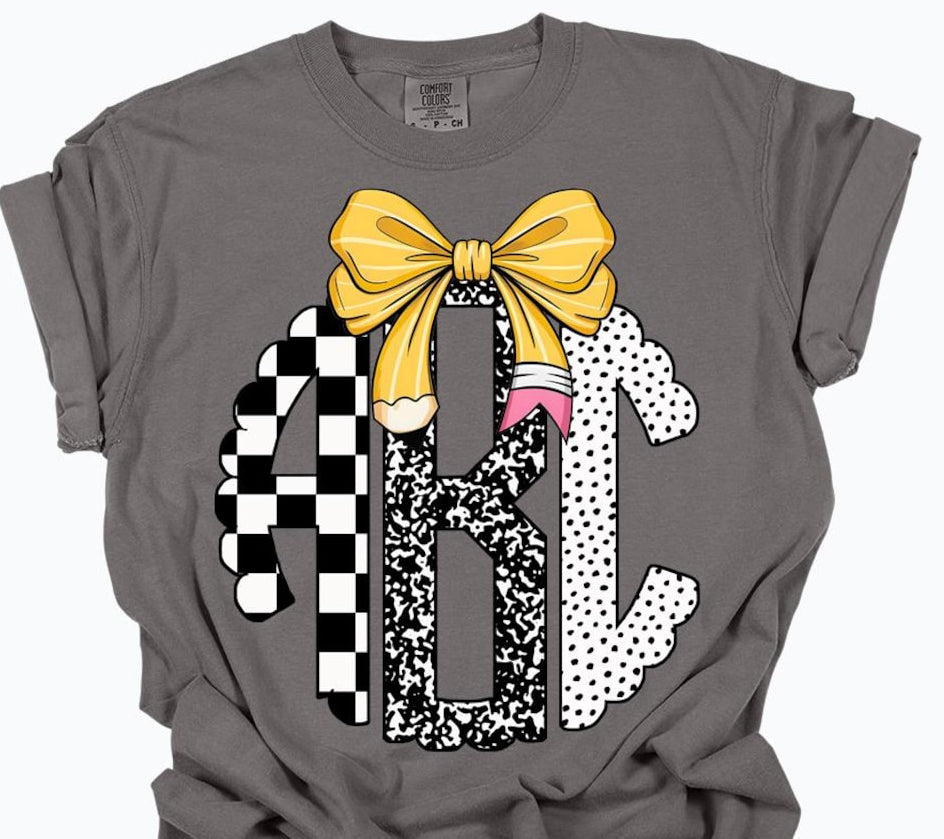 Checkered Composition Monogram with pencil bow tee/sweatshirt