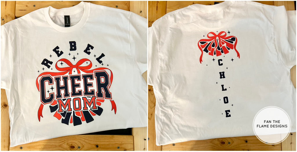 Rebel Cheer Mom - Personalized Front & Back Design