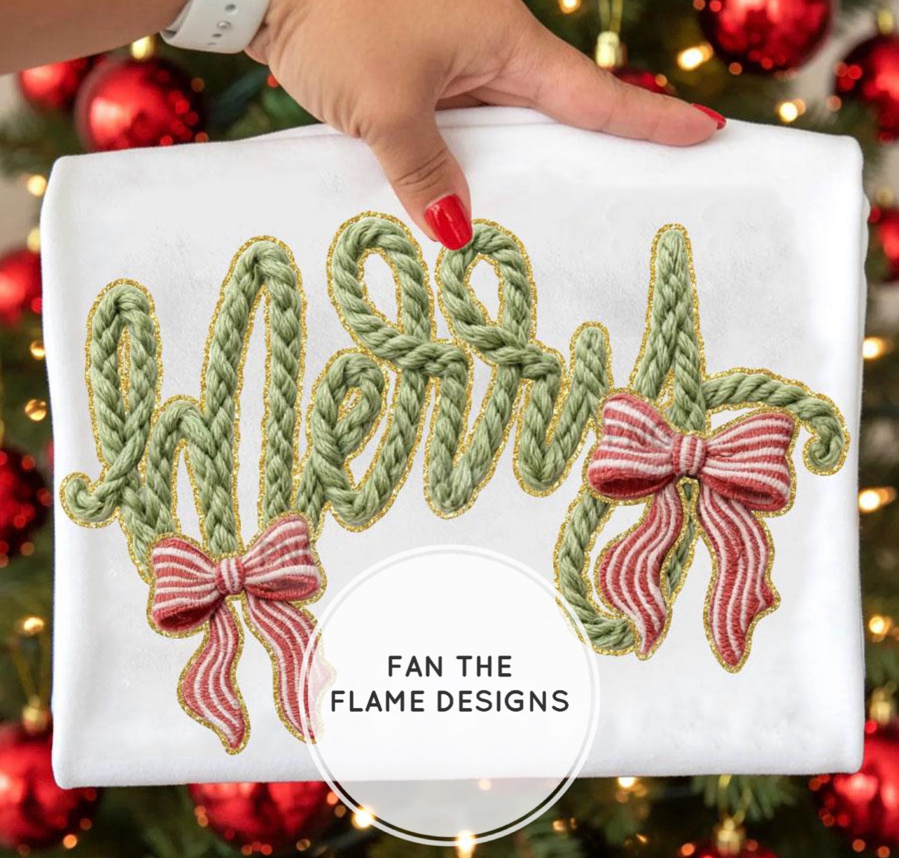 Faux Yarn Merry with bows Short/Long/Sweatshirt