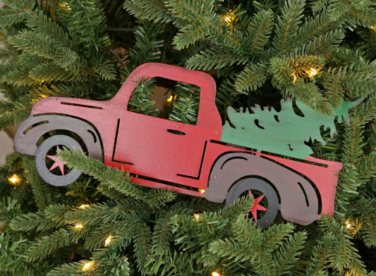 Rustic Metal Hanger Red Truck W.Tree