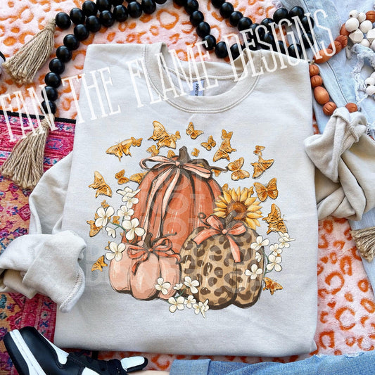 Pumpkin trio leopard and peach with butterflies tee/sweatshirt