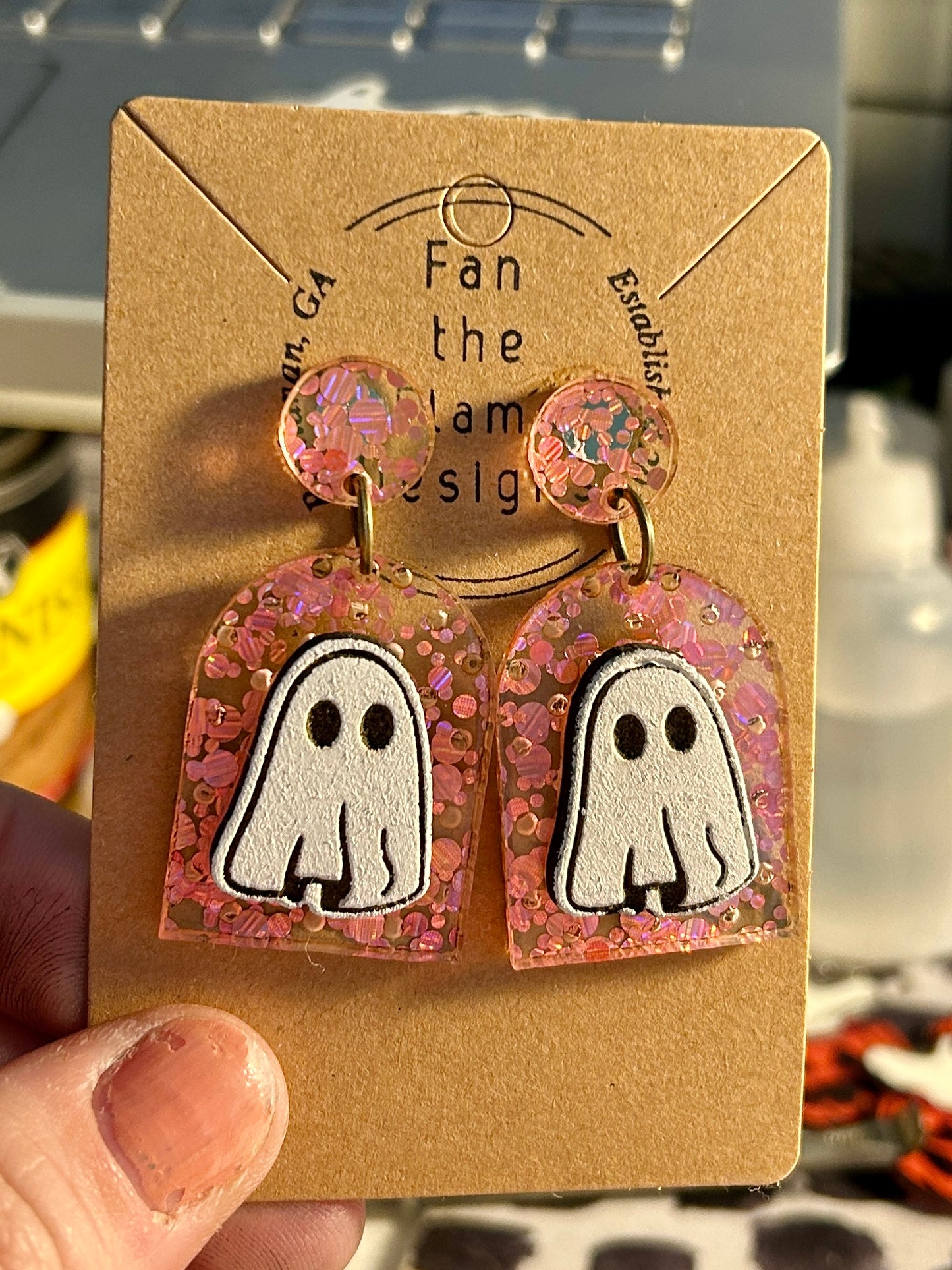 Glitter Ghost Handmade Dangle Earrings