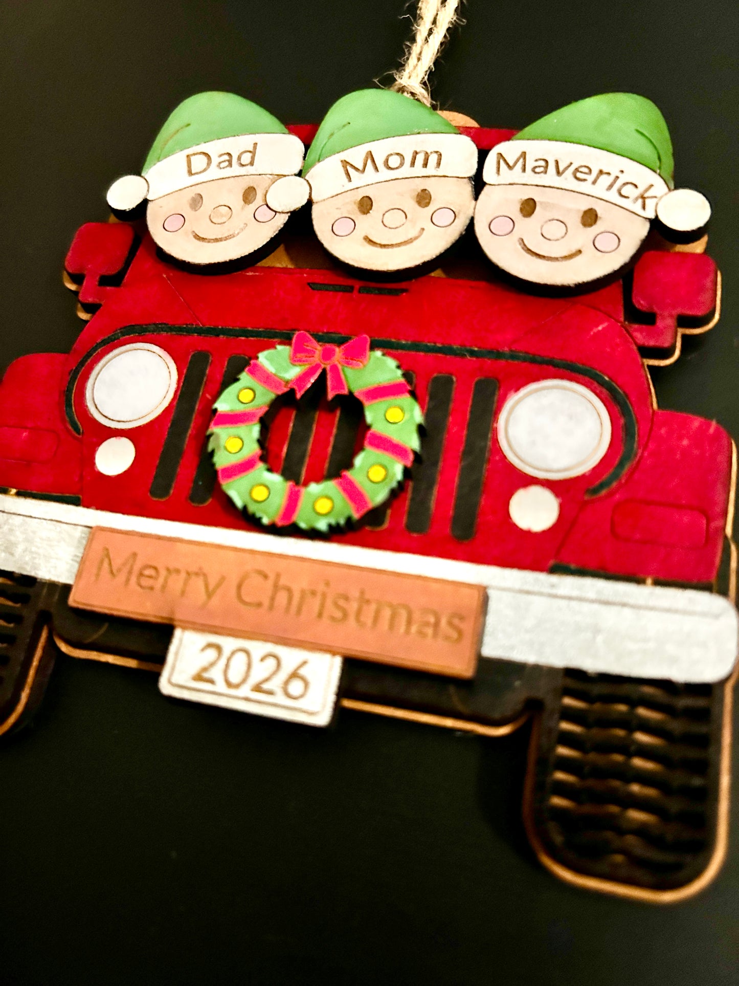 Personalized Family Jeep Christmas Ornament