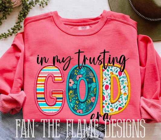 In my trusting god era patterned and black tee/sweatshirt