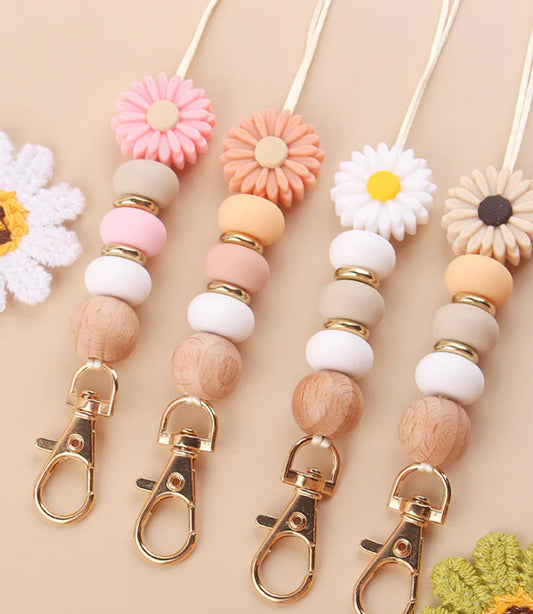 Daisy Silicone Beaded Name Tag Snap Lanyard