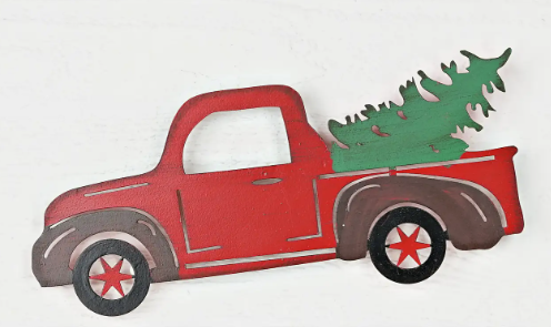 Rustic Metal Hanger Red Truck W.Tree