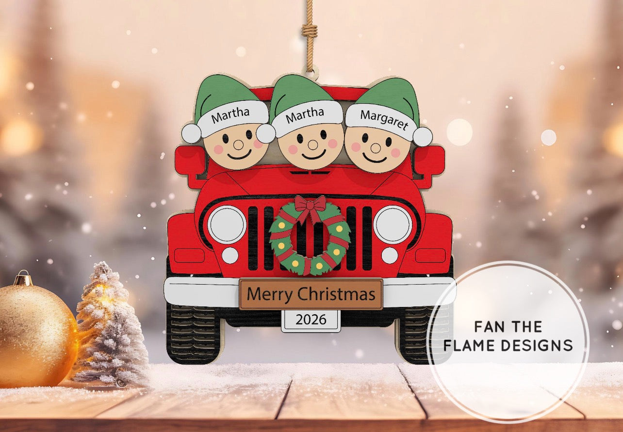 Personalized Family Jeep Christmas Ornament