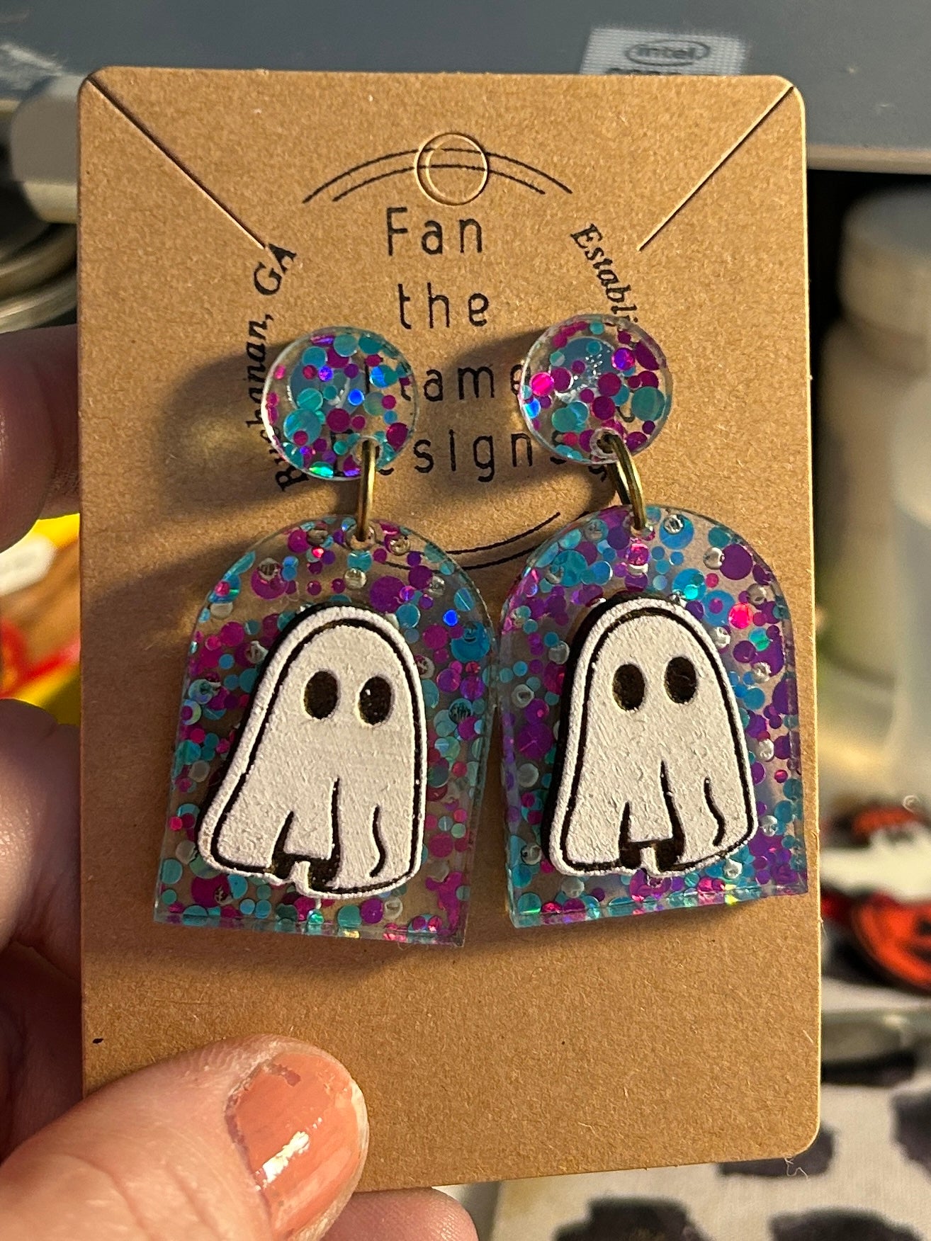 Glitter Ghost Handmade Dangle Earrings