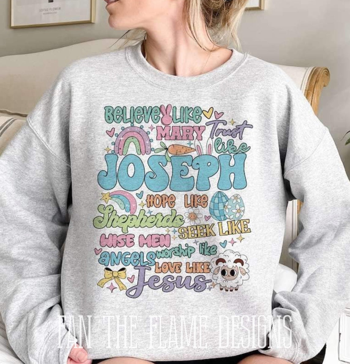 Believe like mary trust like joseph pastel tee/sweatshirt