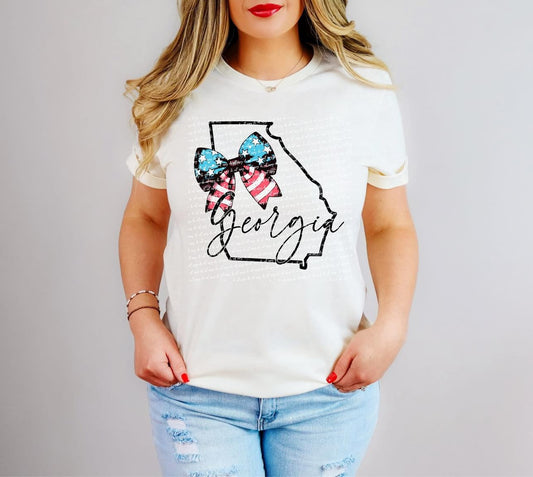 Patriotic Outline States with bow Tee