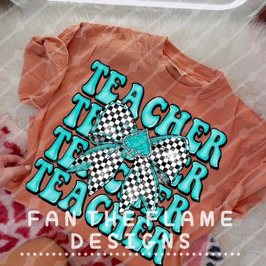 Teacher stacked checkered bow blue Tee/Sweatshirt