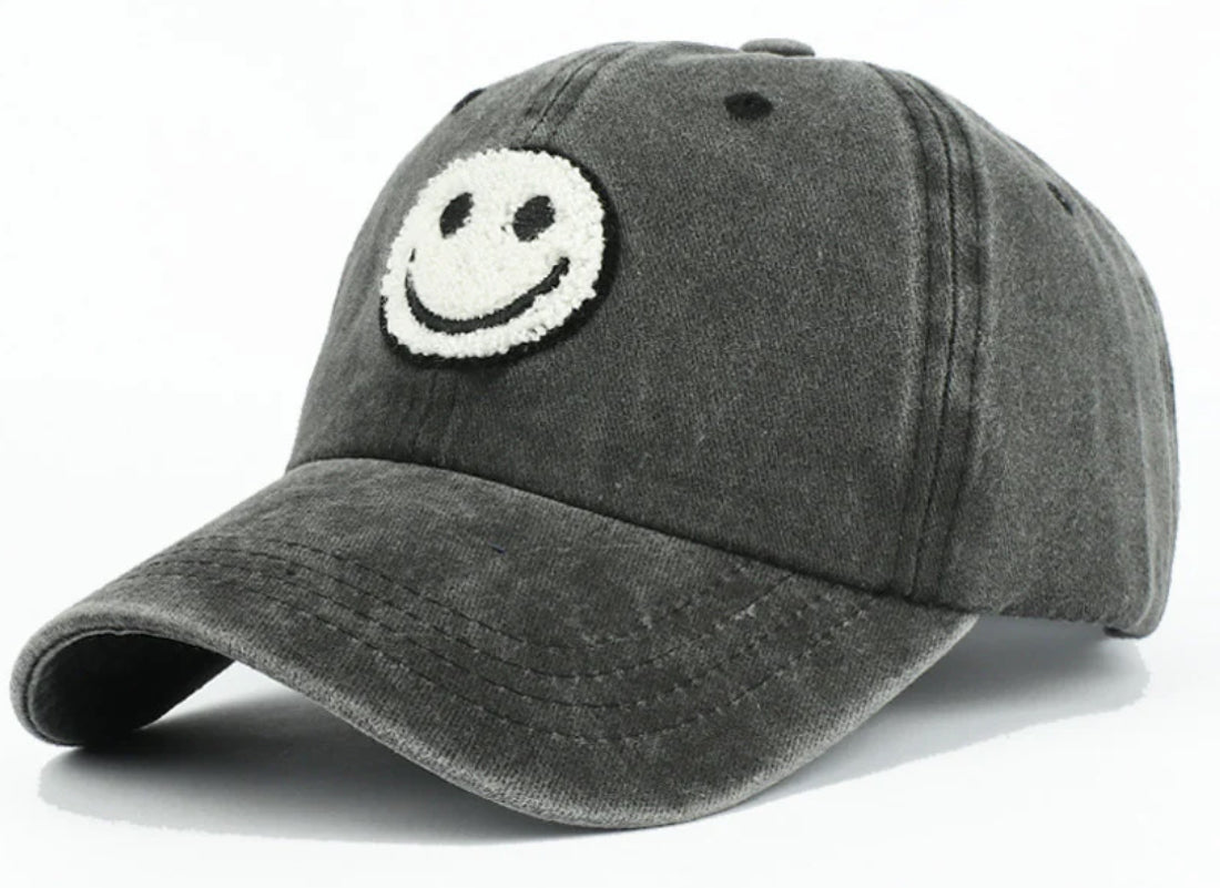 Baseball Cap with Plush Embroidered Patch Smiley Vintage Hat