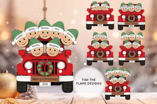 Personalized Family Jeep Christmas Ornament