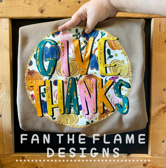 Give Thanks Glitter Circle Tee/Sweatshirt