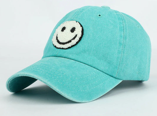 Baseball Cap with Plush Embroidered Patch Smiley Vintage Hat