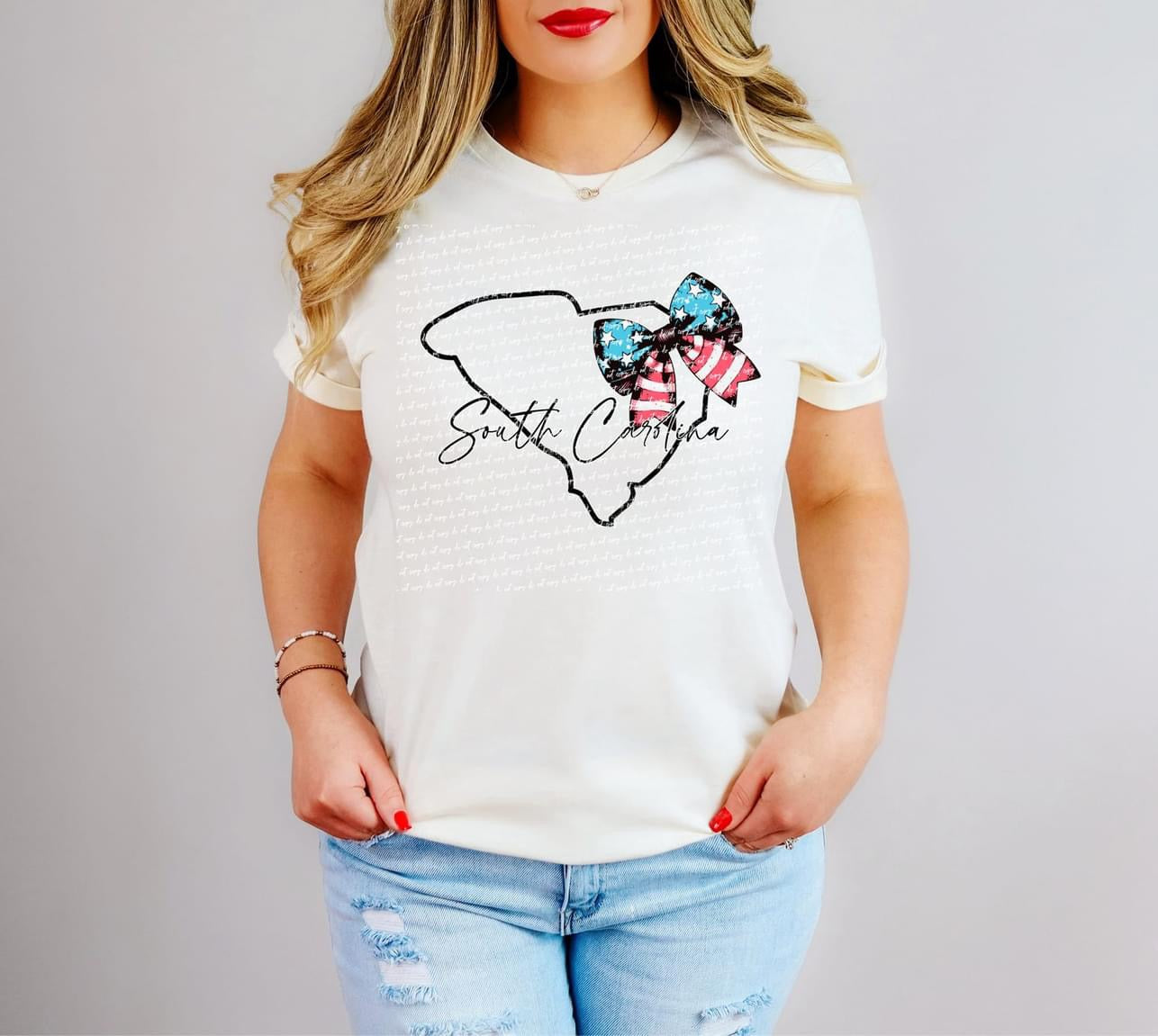 Patriotic Outline States with bow Tee