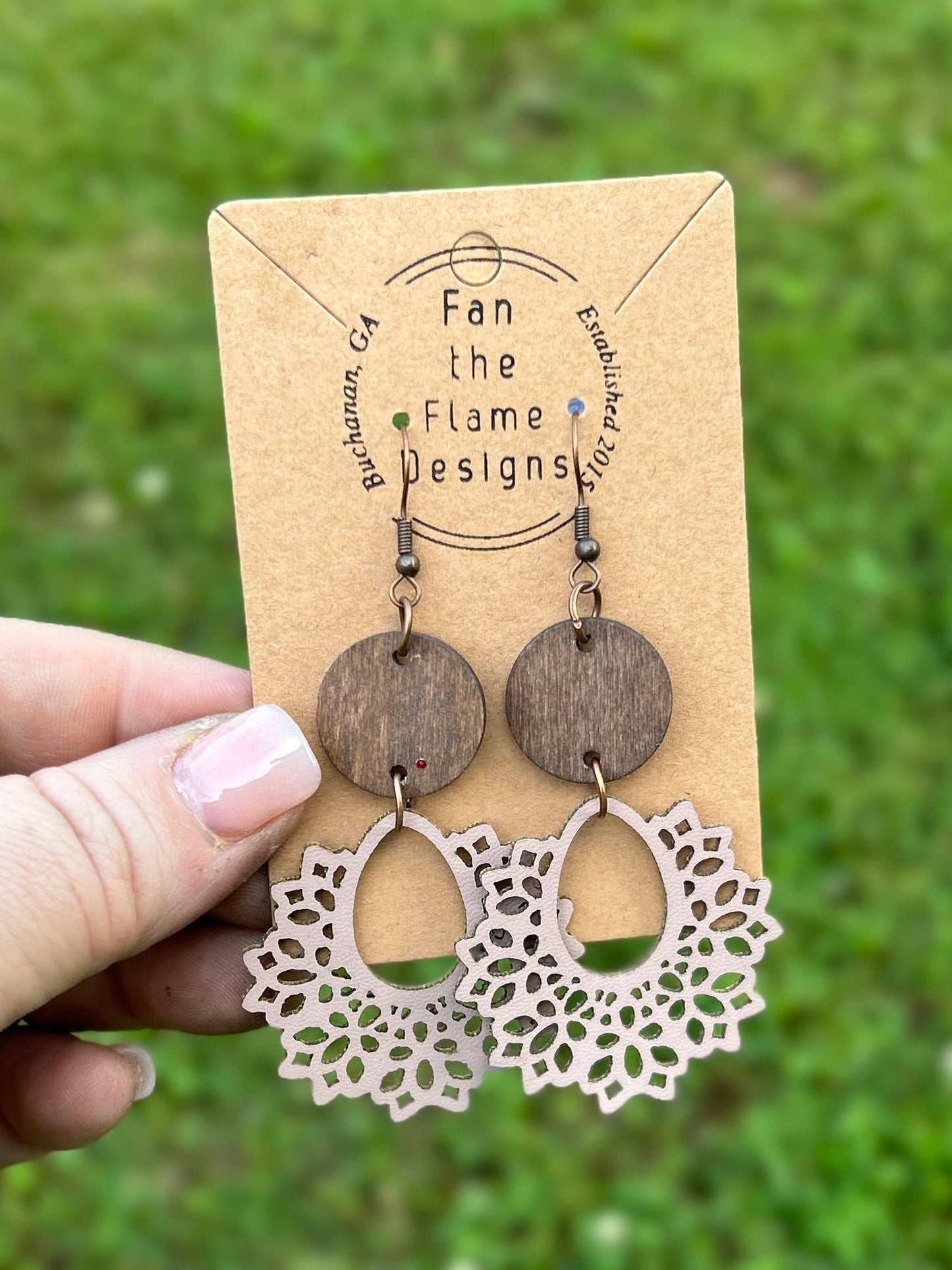 Handmade Distressed Tan Floral dangle earring