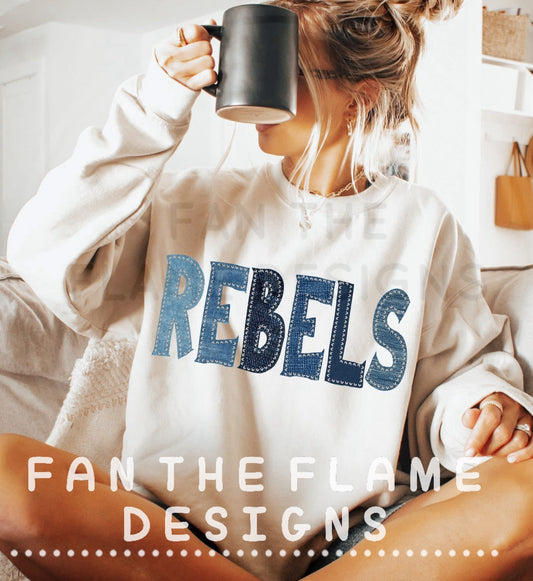 Rebels Denim Patch Faux Embroidery Stitching Tee/Sweatshirt