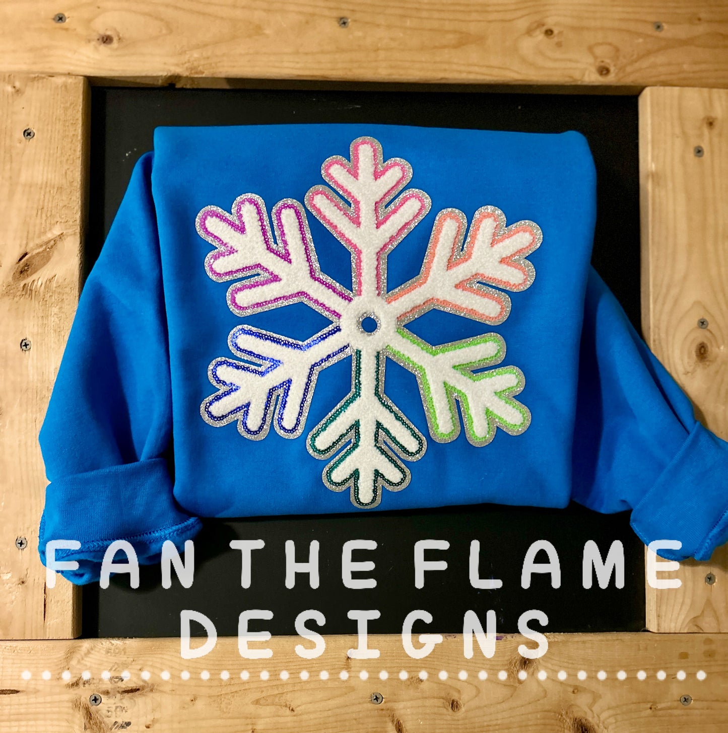 Multi-Colored Chenille/Sequin Snowflake patch sweatshirt