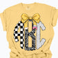 Checkered Composition Monogram with pencil bow tee/sweatshirt