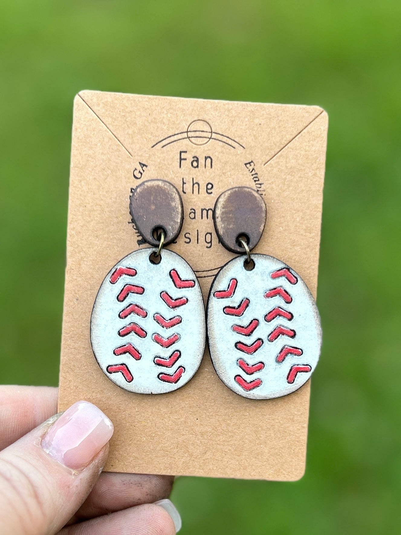 Handmade Distressed Baseball dangle earring