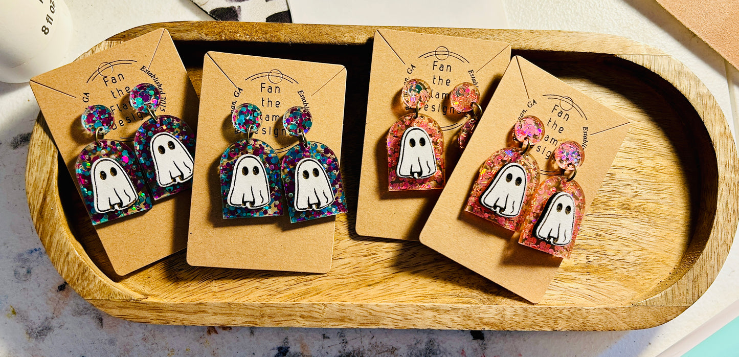 Glitter Ghost Handmade Dangle Earrings