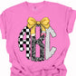 Checkered Composition Monogram with pencil bow tee/sweatshirt