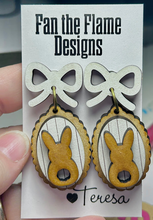 Handmade Coquette Bow with Bunny Dangle Earrings