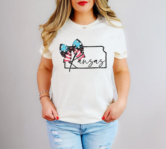 Patriotic Outline States with bow Tee