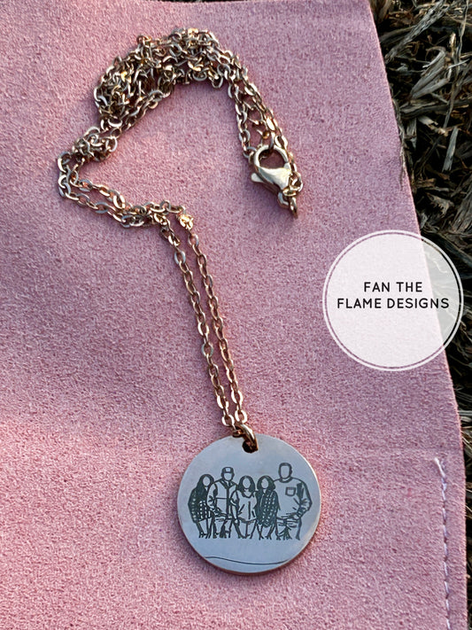 Line art Engraved 20mm Disc Necklace