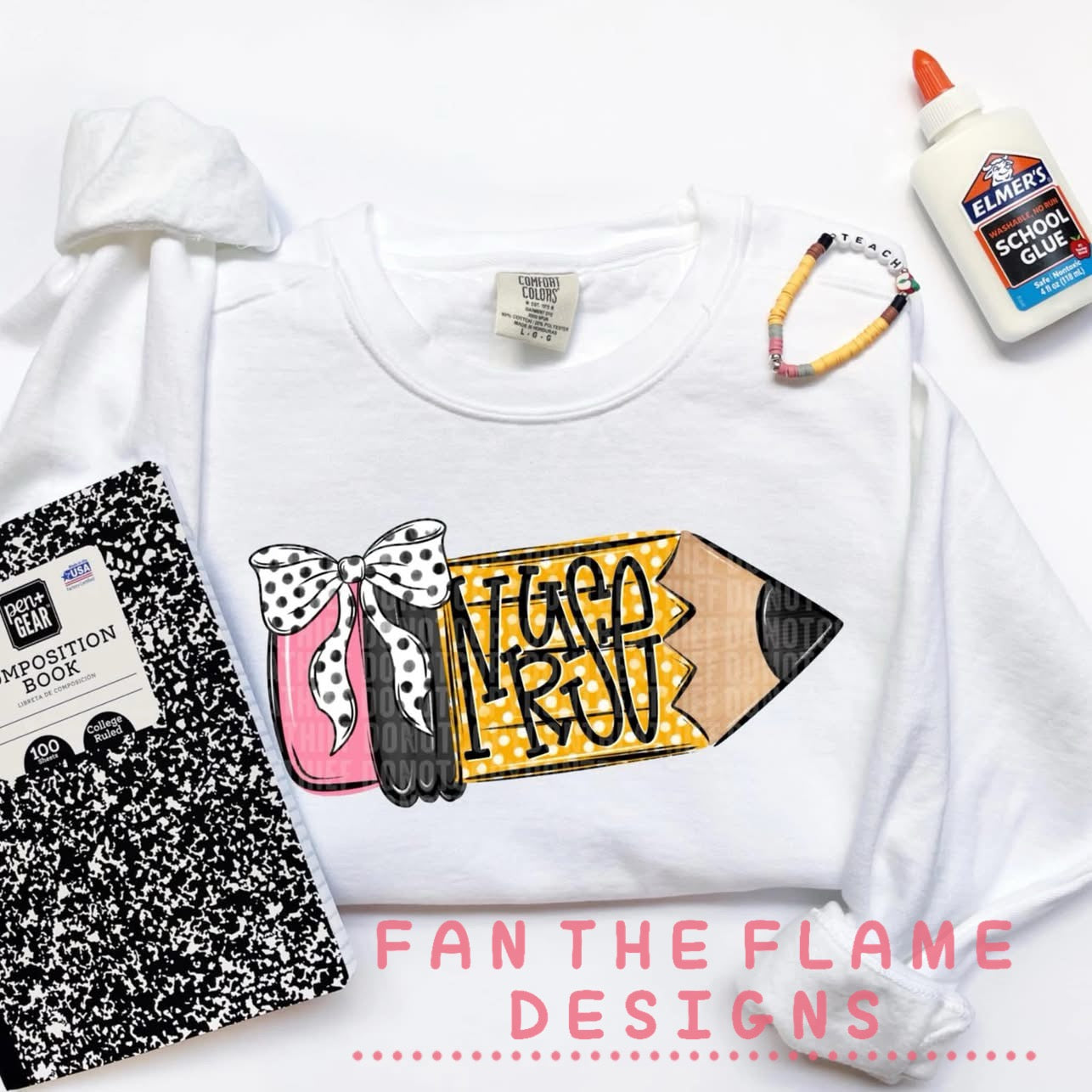 Pencil with bow/hat tee/tank