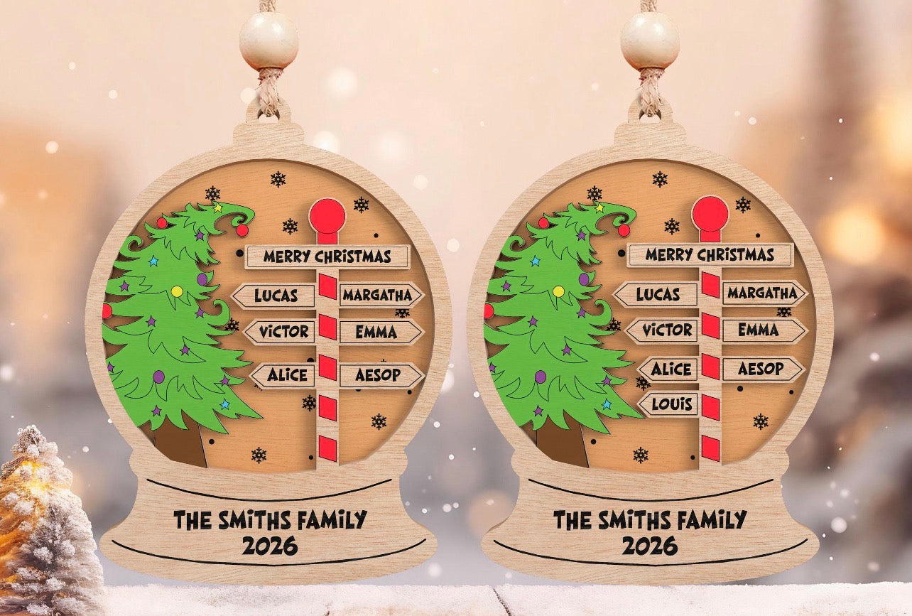 Personalized Family Christmas Tree Directional Sign Ornament
