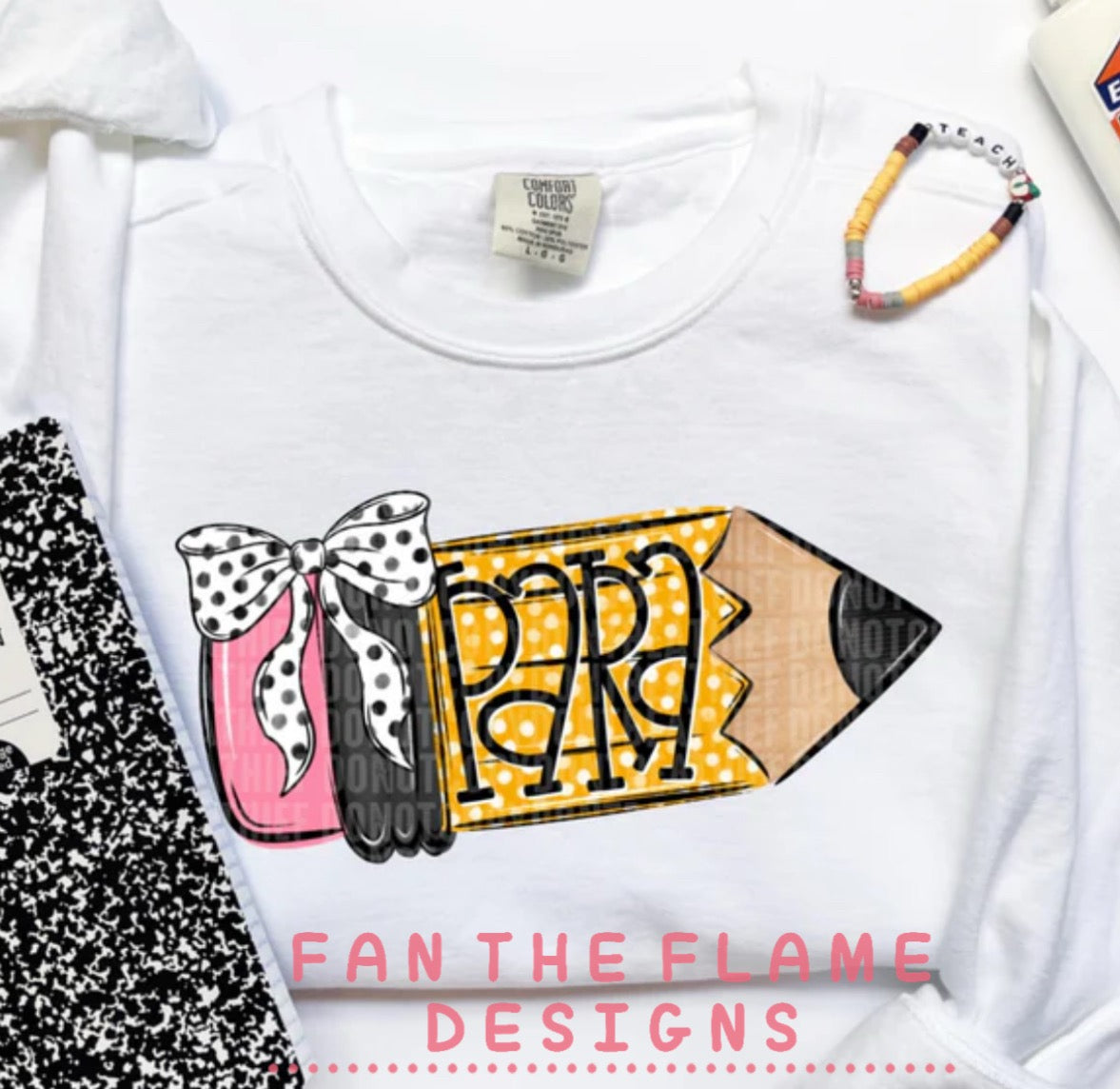 Pencil with bow/hat tee/tank