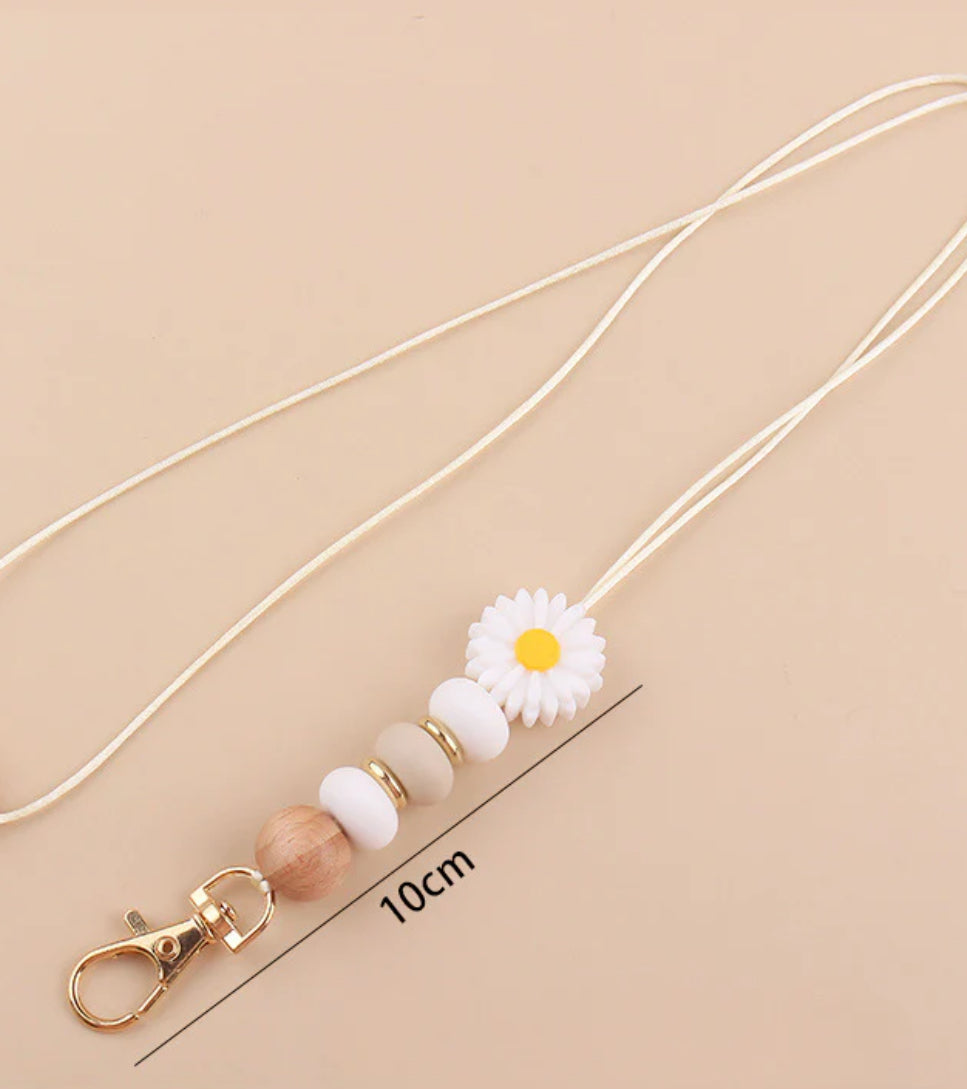 Daisy Silicone Beaded Name Tag Snap Lanyard