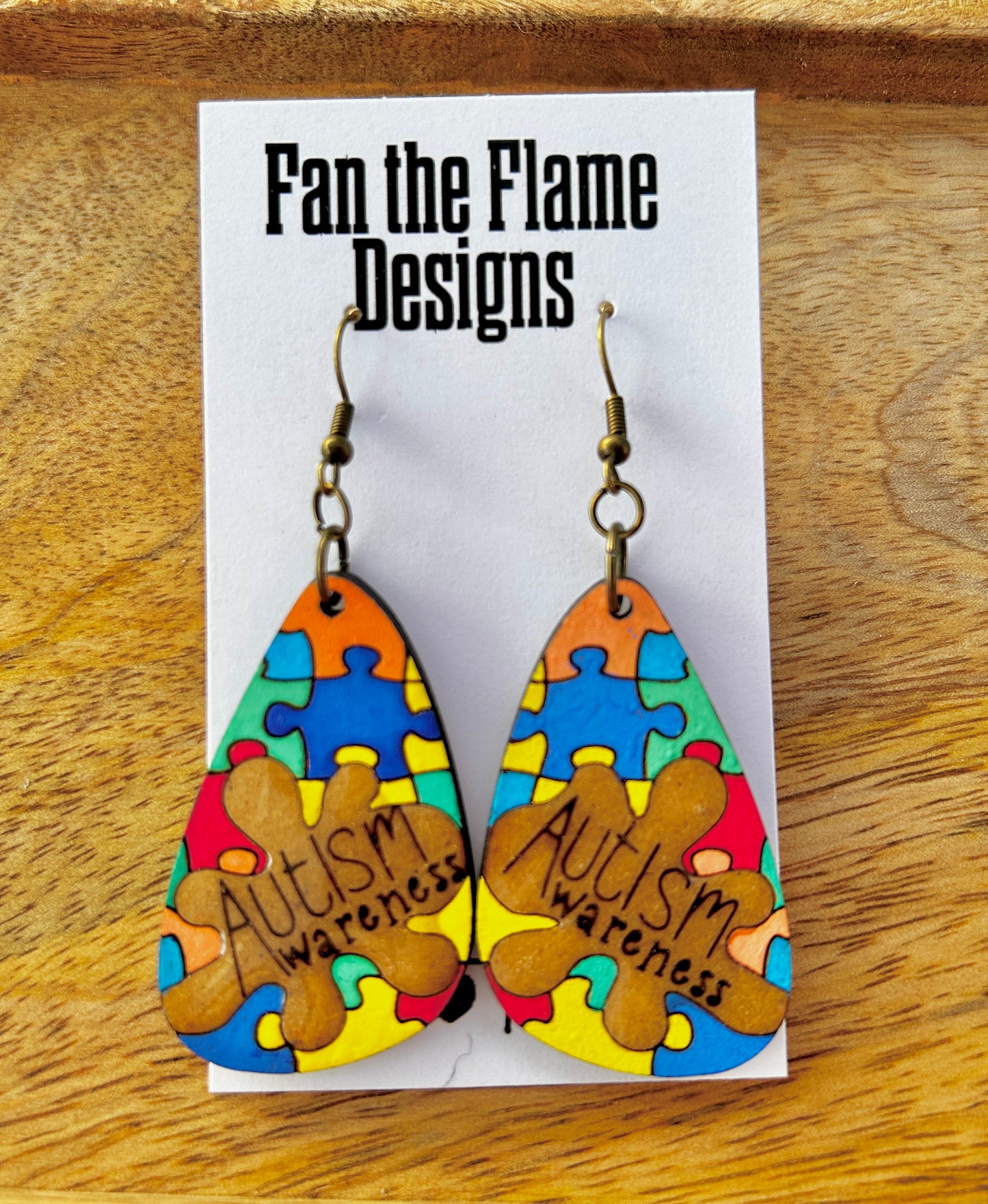 Handmade Autism Awareness Wooden Earrings