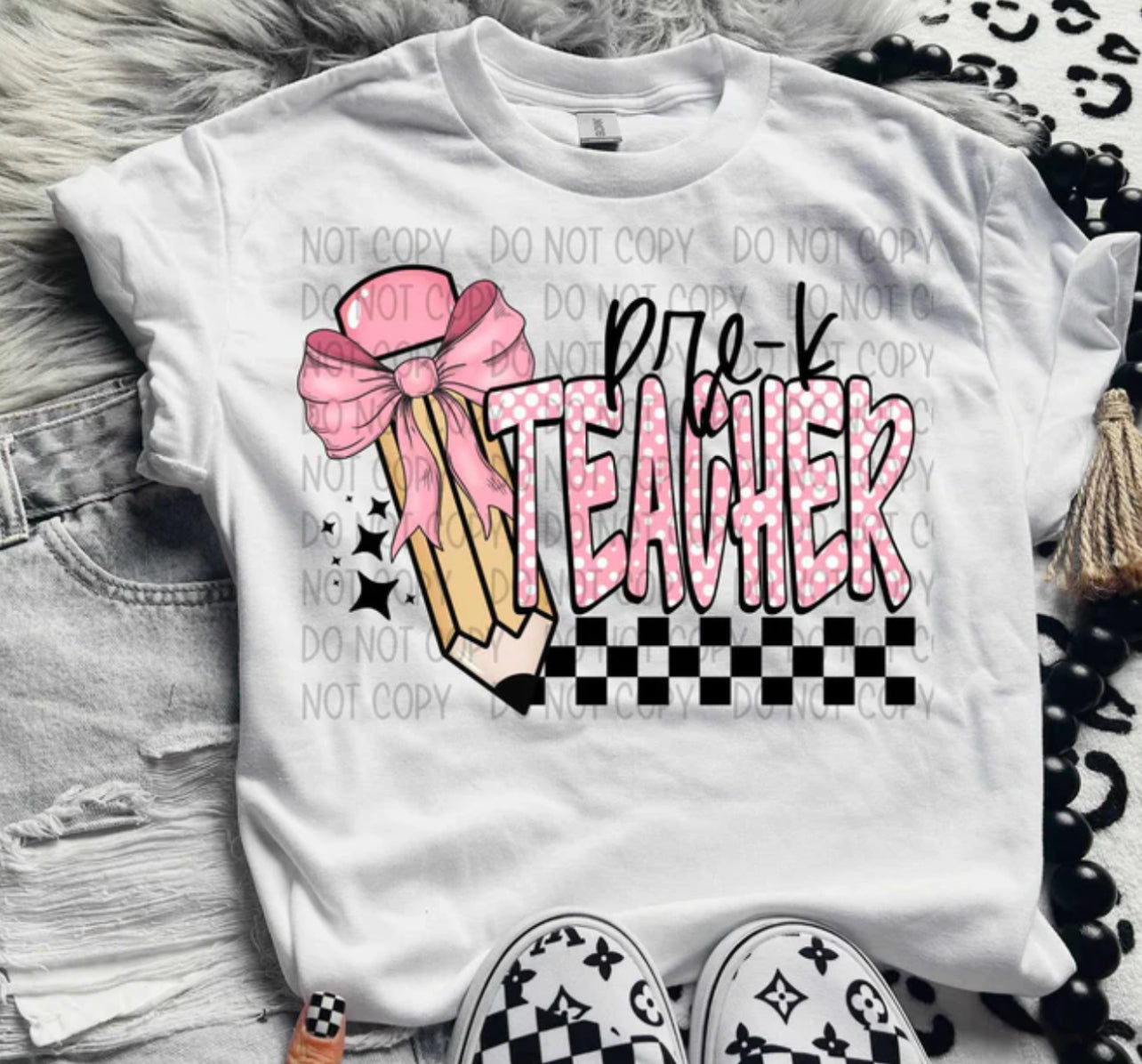 Teacher pink with polka dots tee/sweatshirt