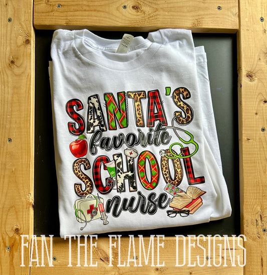 Santas Favorite School Nurse Short/Long Tee or Sweatshirt