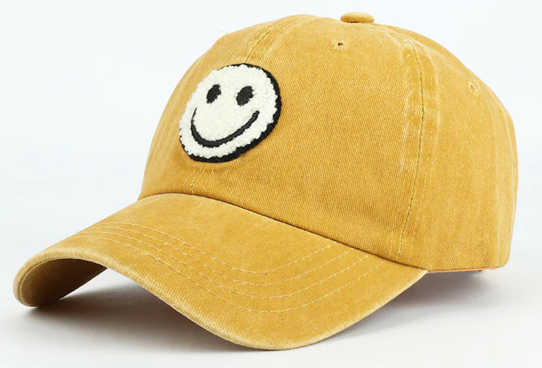 Baseball Cap with Plush Embroidered Patch Smiley Vintage Hat