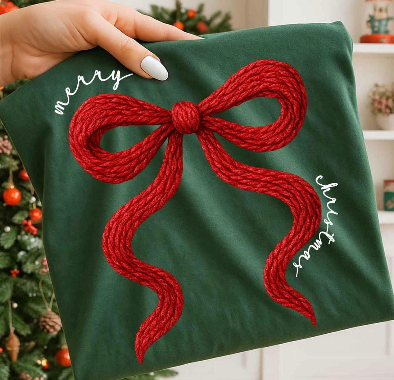 Merry Christmas Yarn Bow Tee/Sweatshirt