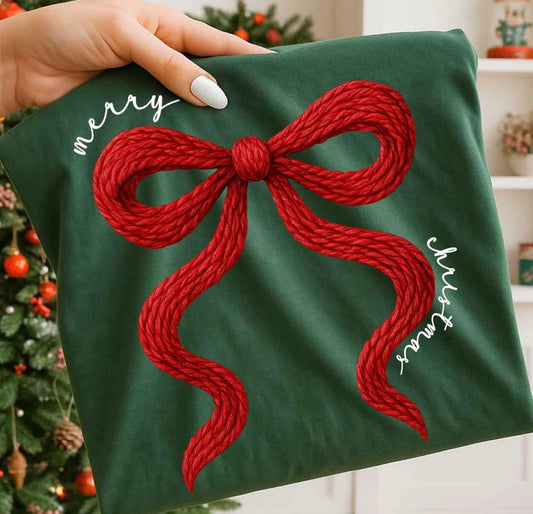 Merry Christmas Yarn Bow Tee/Sweatshirt