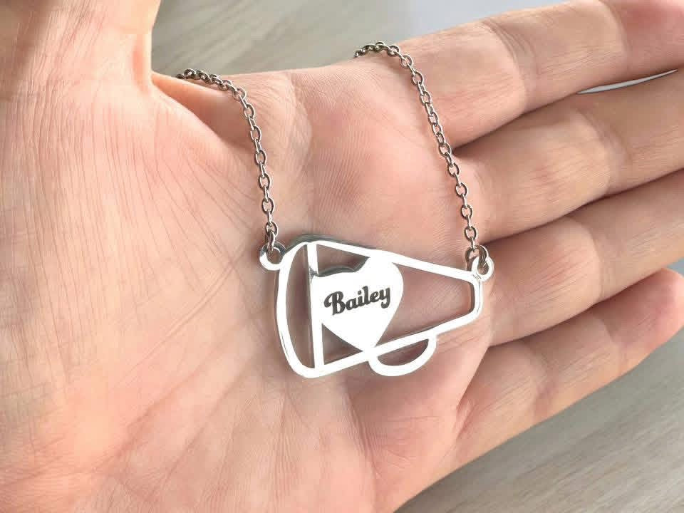 Cheer Megaphone Engraved Necklace