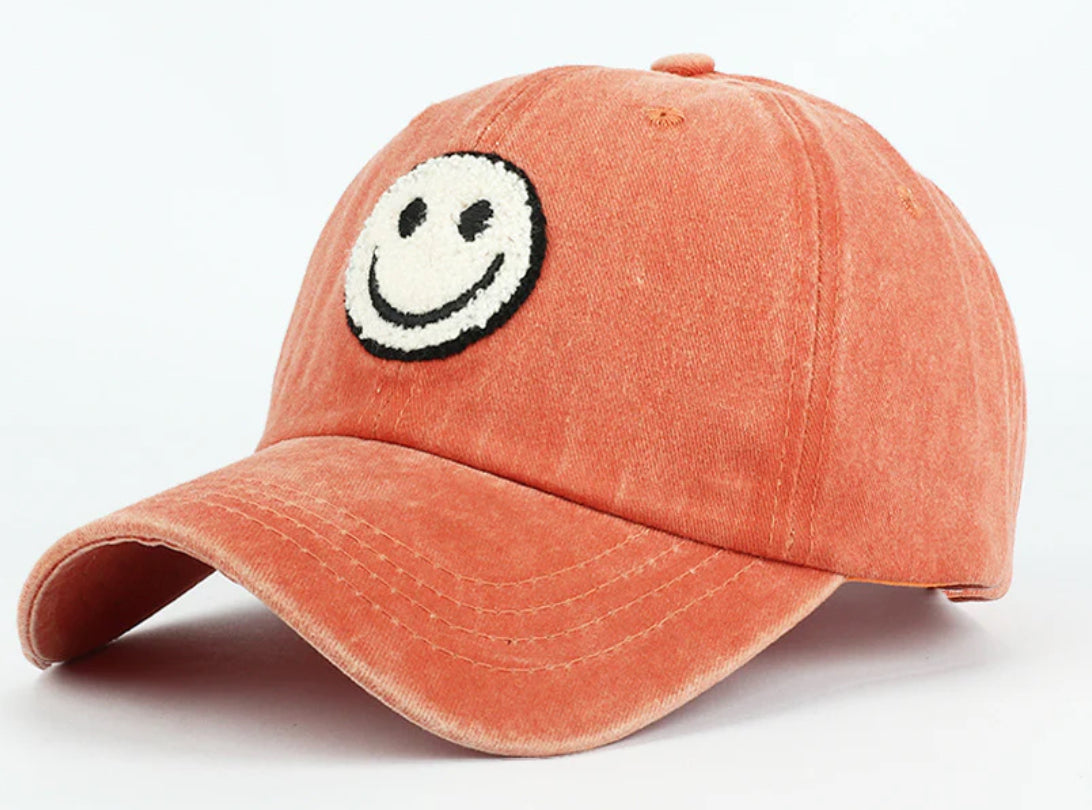 Baseball Cap with Plush Embroidered Patch Smiley Vintage Hat