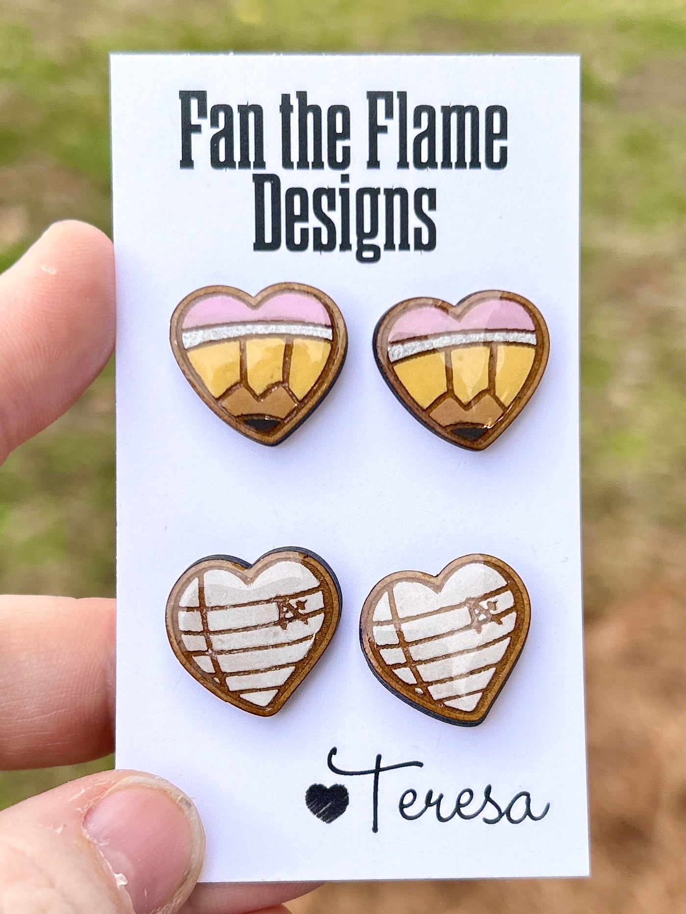 Handmade Teacher Heart Stud Earrings