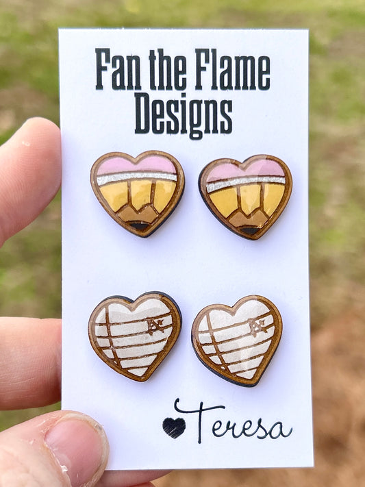 Handmade Teacher Heart Stud Earrings